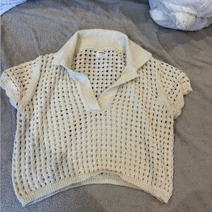 Macy's Cream V-Neck Knit Top